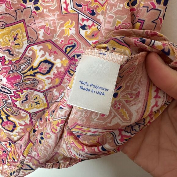 Allison Joy Cute Pink Yellow Blue Aztec Print Sleeveless Halter Neck Blouse XS - Picture 4 of 8